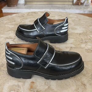 Vintage Fluevog Austin Safety Hogs Chunky Steel Toe Leather Loafers